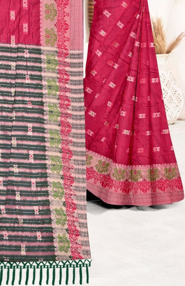 Rose Pink Banarasi Soft Silk Saree with Contrast Pallu