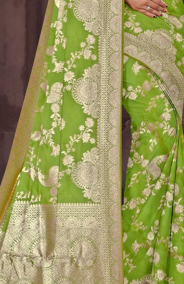 Lime Green Banarasi Silk Saree with Rich Zari Weaving