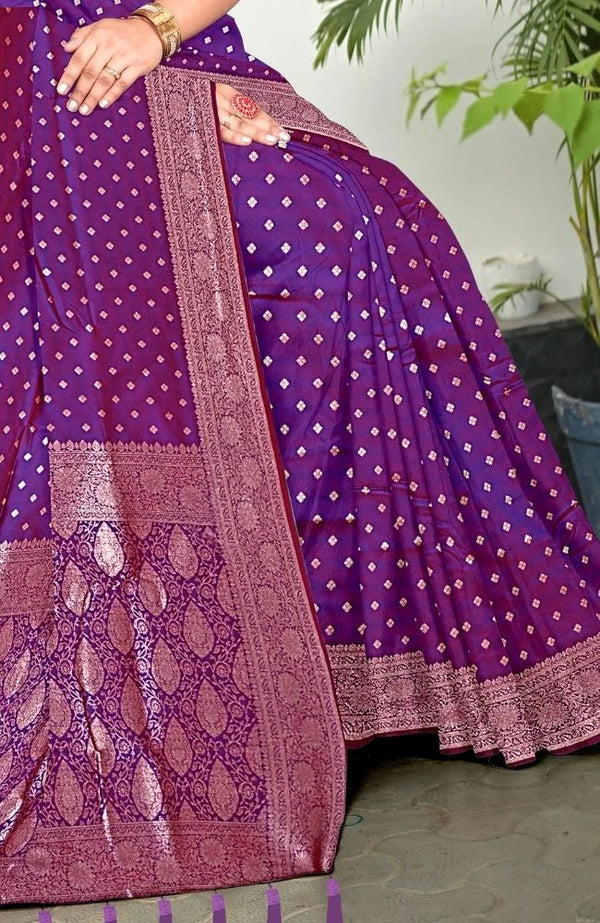 Royal Purple Banarasi Silk Saree with Zari Booti Work
