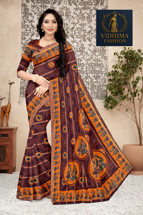 Deep Maroon Royal Rajasthani  Art Cotton Saree