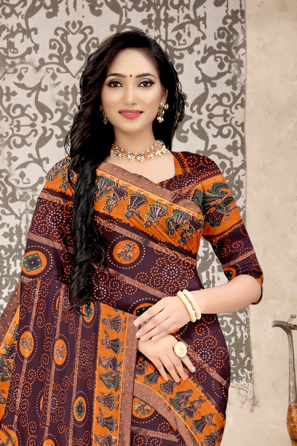 Deep Maroon Royal Rajasthani  Art Cotton Saree