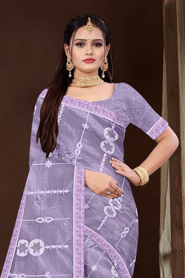 Lavender Embroidered Organza Saree