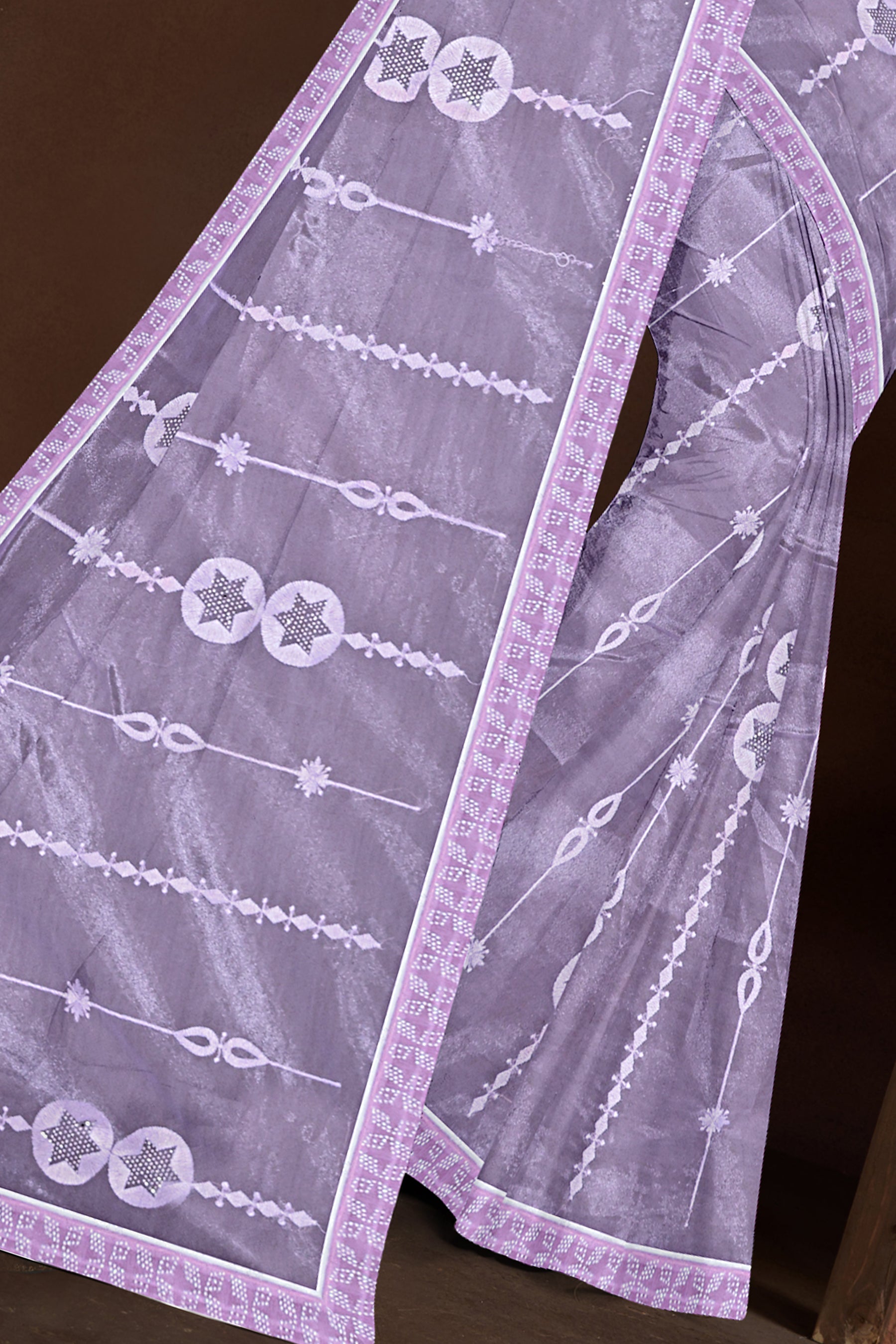 Lavender Embroidered Organza Saree