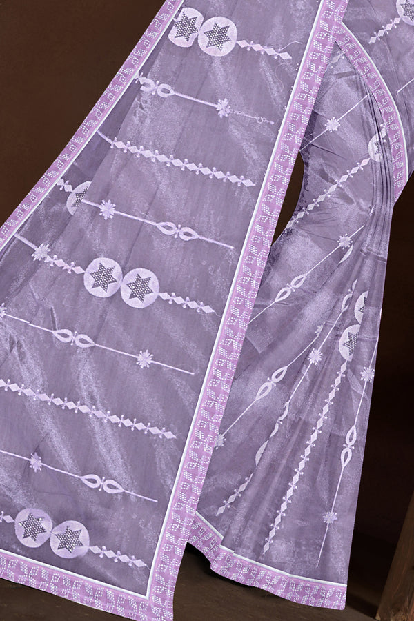 Lavender Embroidered Organza Saree