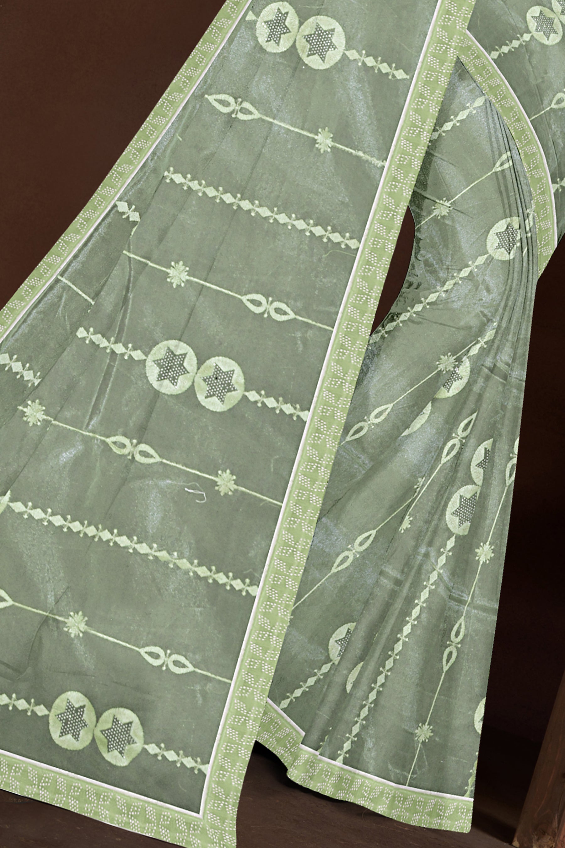 Sage Green Embroidered Organza Saree
