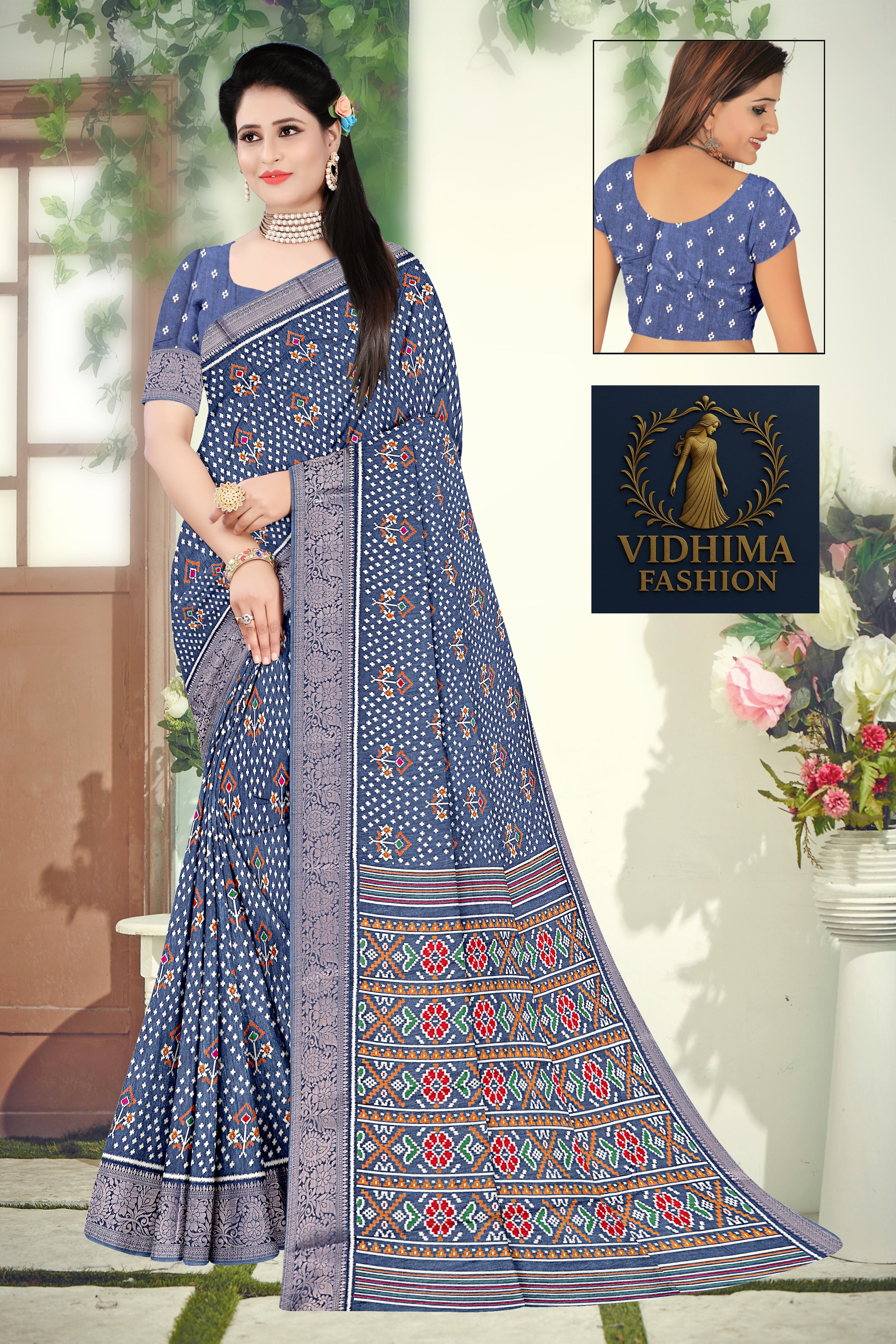 Indigo Blue Bandhani Cotton Saree