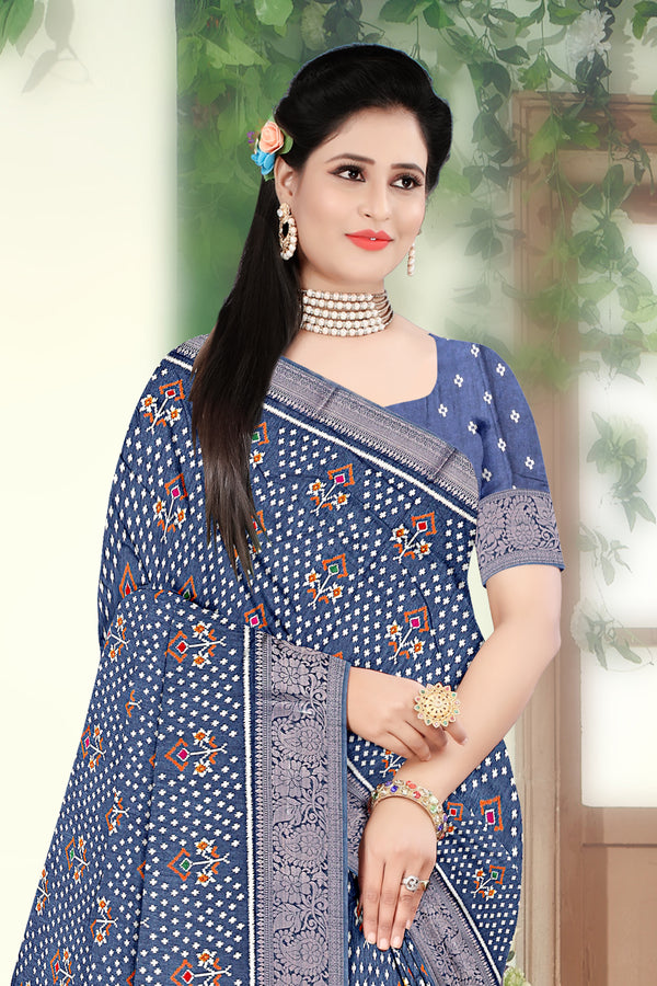 Indigo Blue Bandhani Cotton Saree