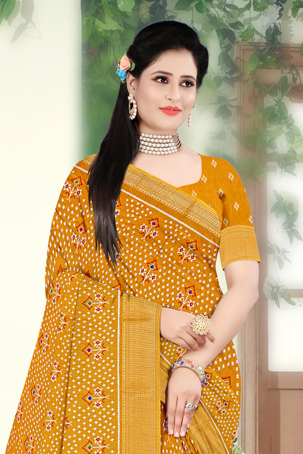 Mustard Yellow Bandhani Cotton Saree