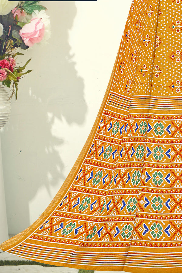Mustard Yellow Bandhani Cotton Saree