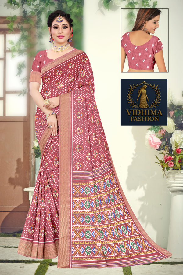 Maroon Bandhani Cotton Saree