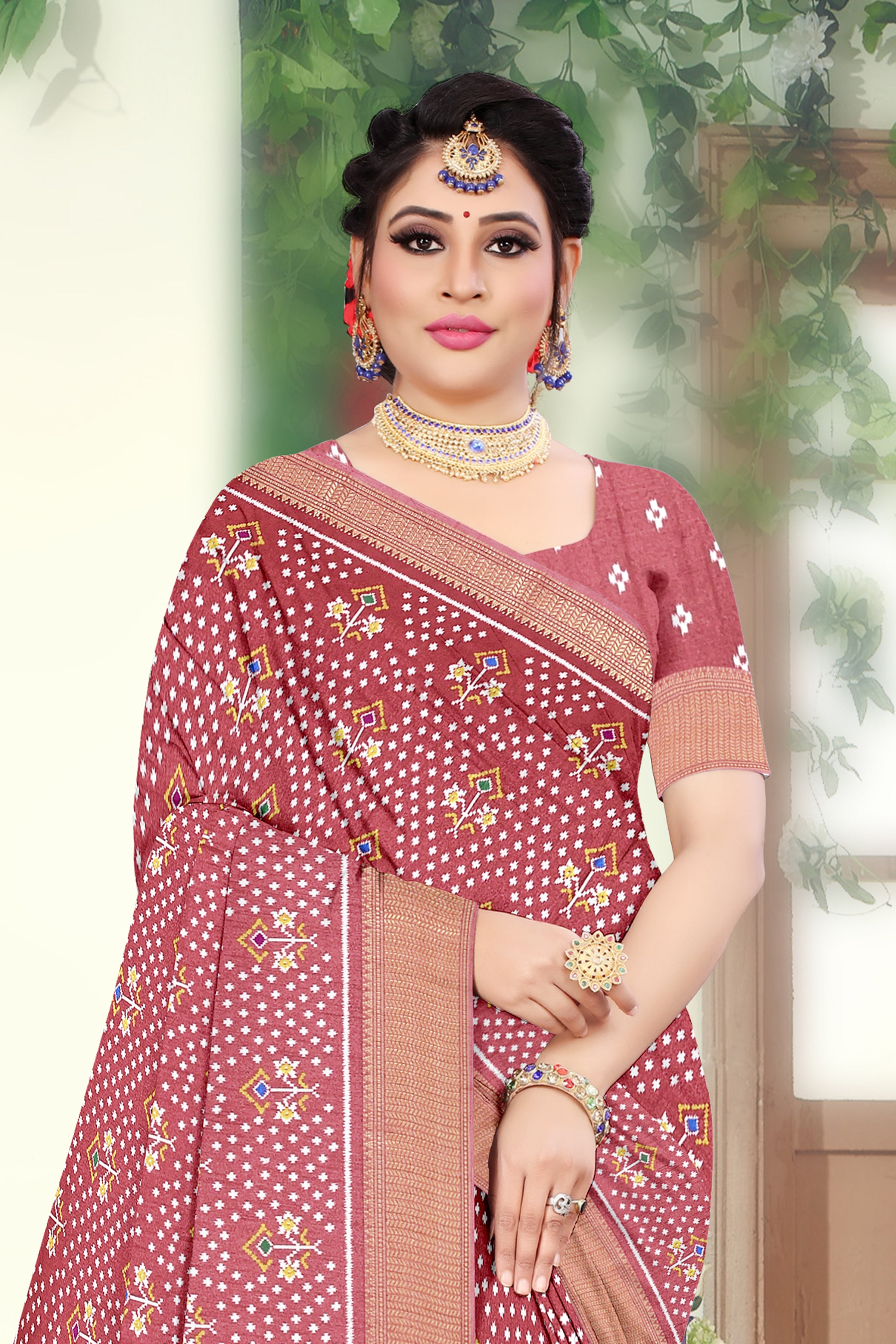 Maroon Bandhani Cotton Saree