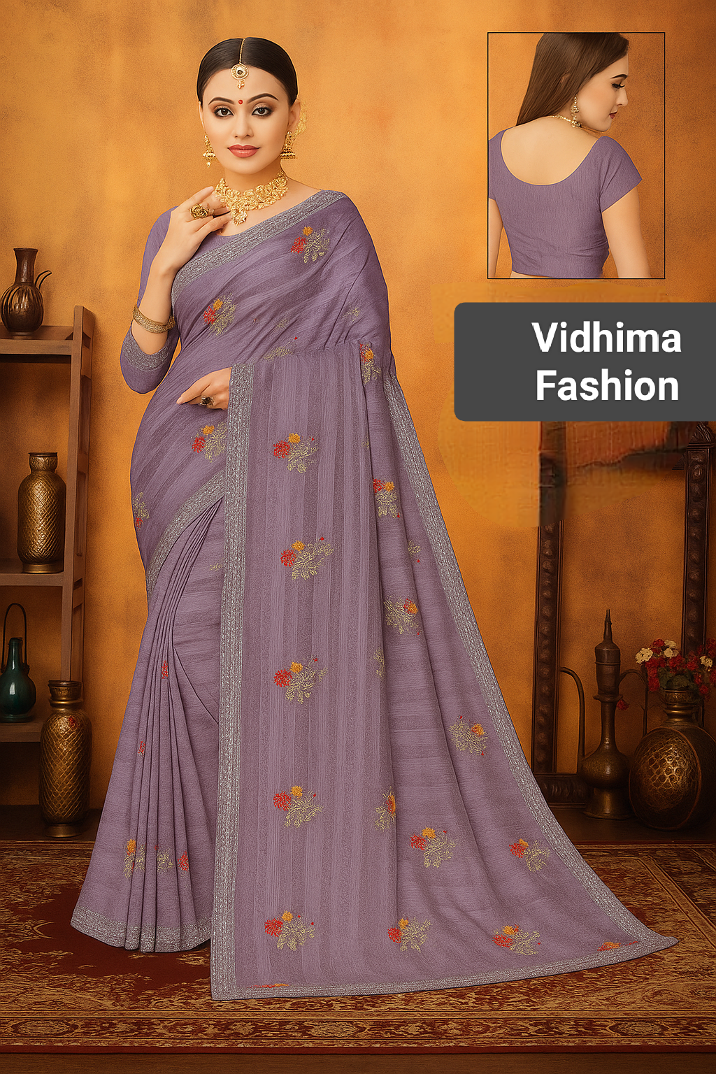 Lavender Embroidered Georgette Saree