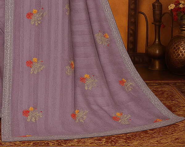 Lavender Embroidered Georgette Saree