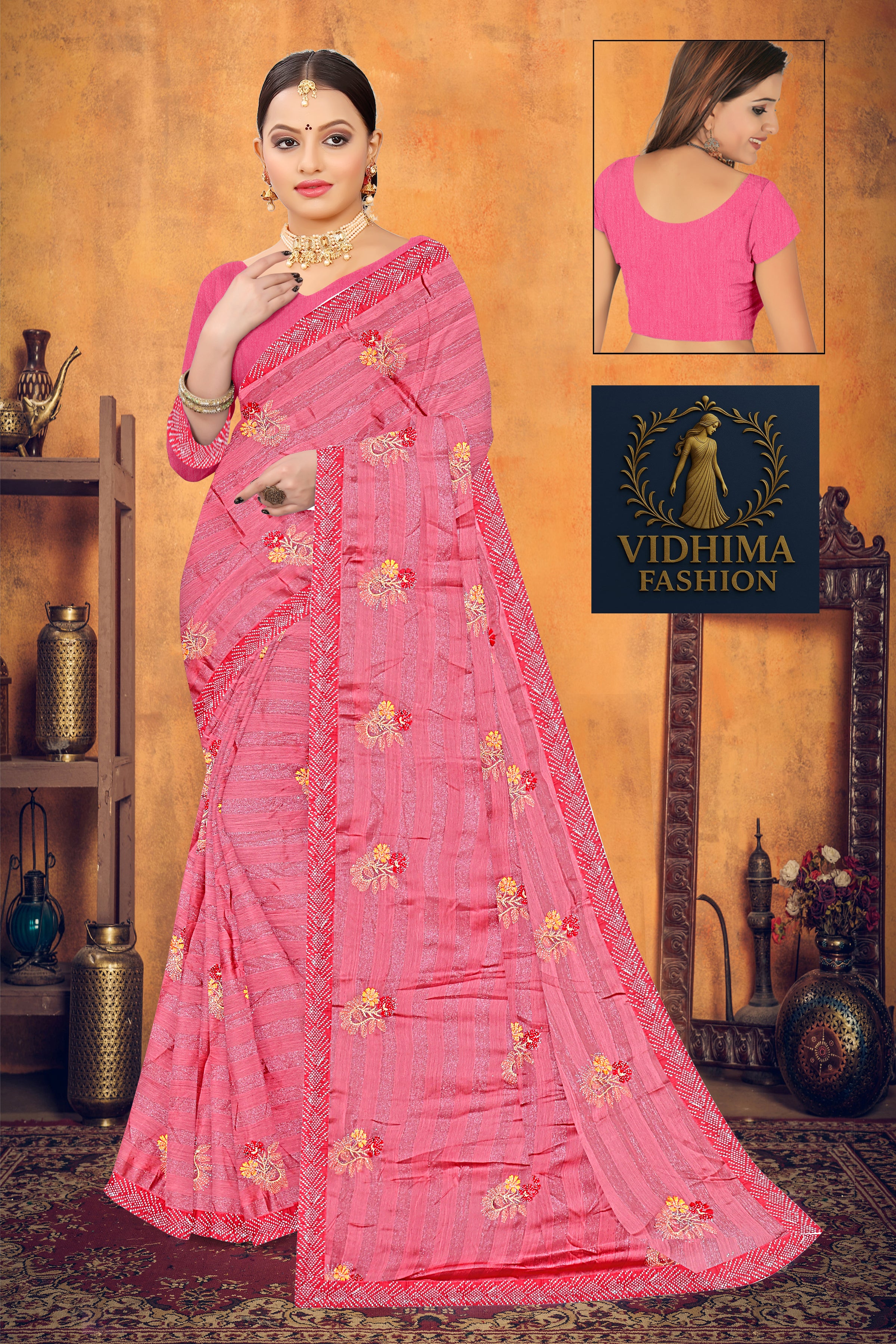 Blush Pink Embroidered Georgette Saree