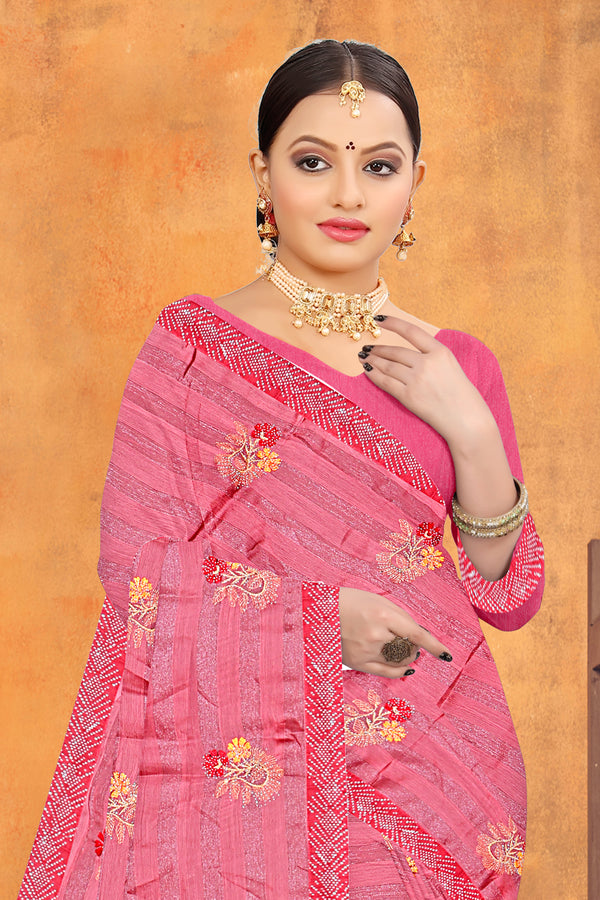 Blush Pink Embroidered Georgette Saree