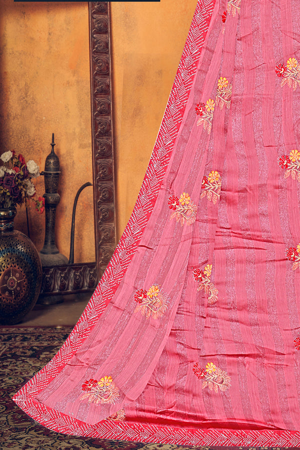 Blush Pink Embroidered Georgette Saree