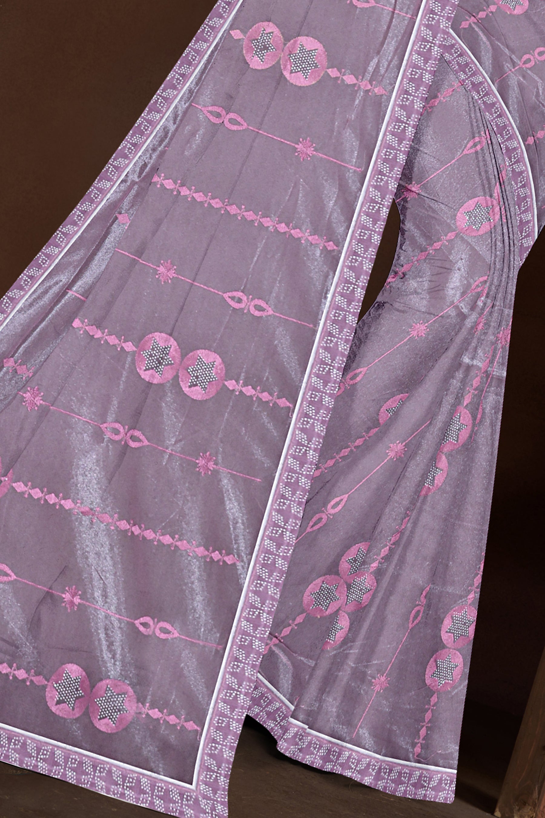 Mauve Pink Embroidered Organza Saree
