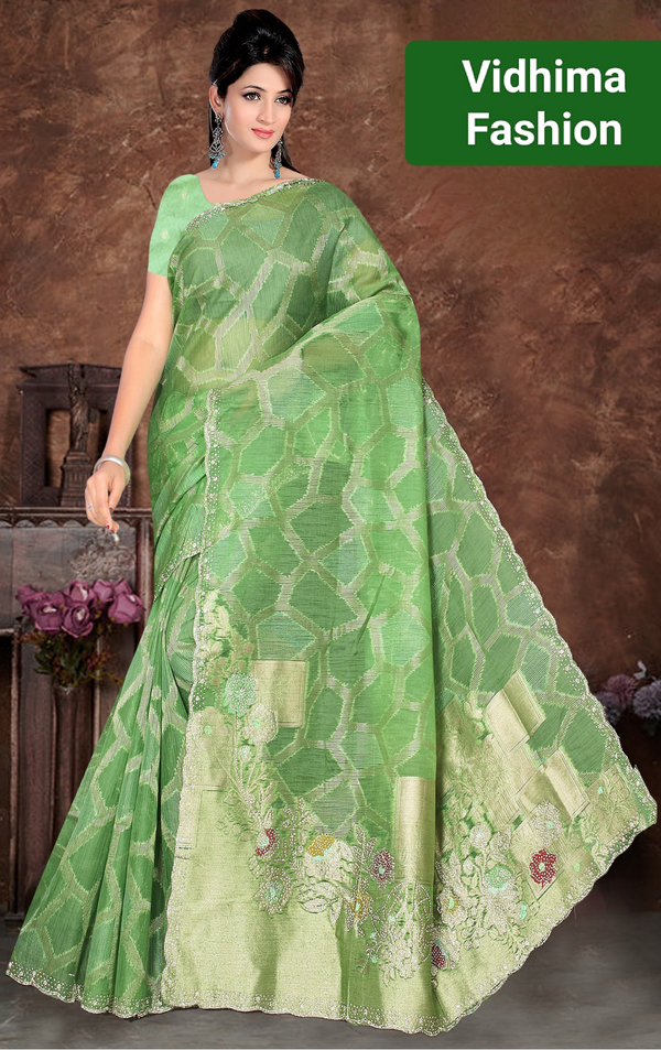 Pistachio Green Banarasi Silk Saree
