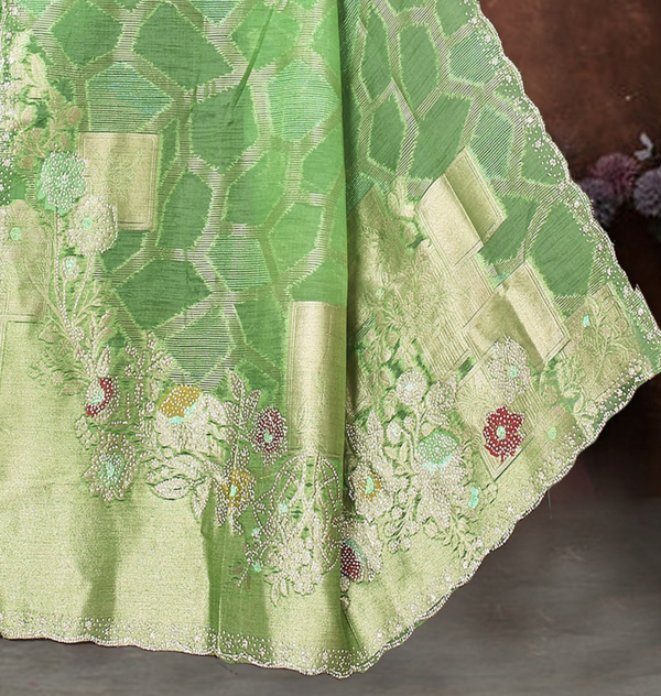 Pistachio Green Banarasi Silk Saree