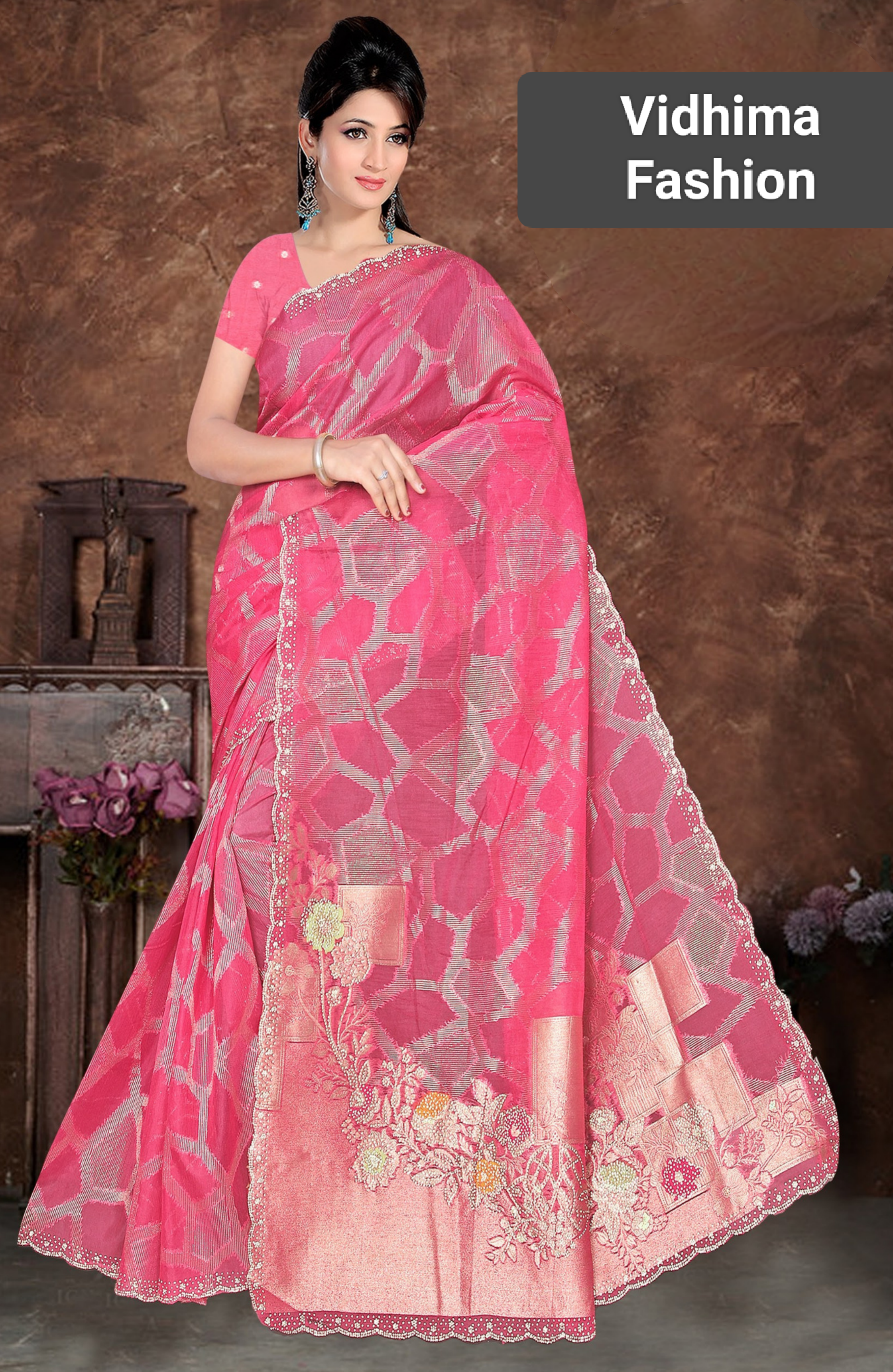 Rose Pink Banarasi Silk Saree