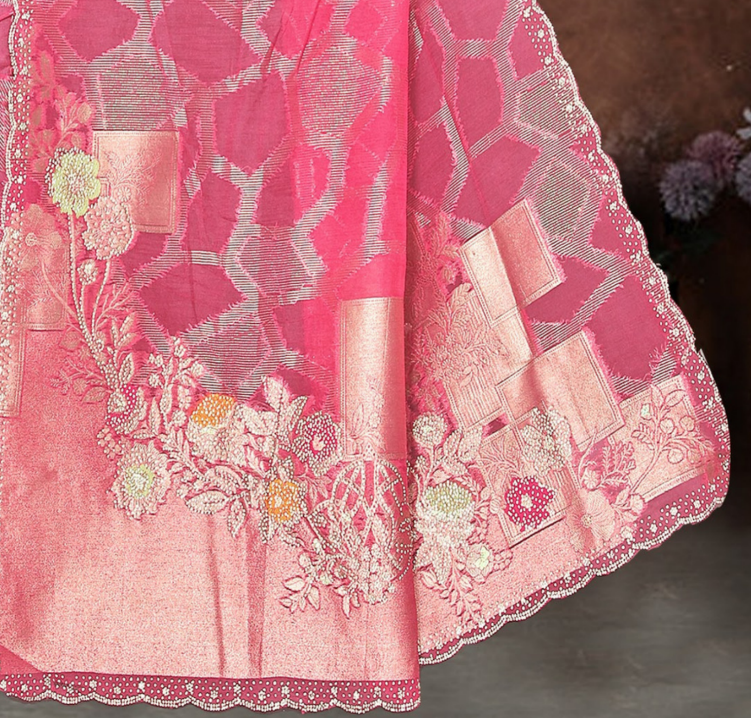 Rose Pink Banarasi Silk Saree