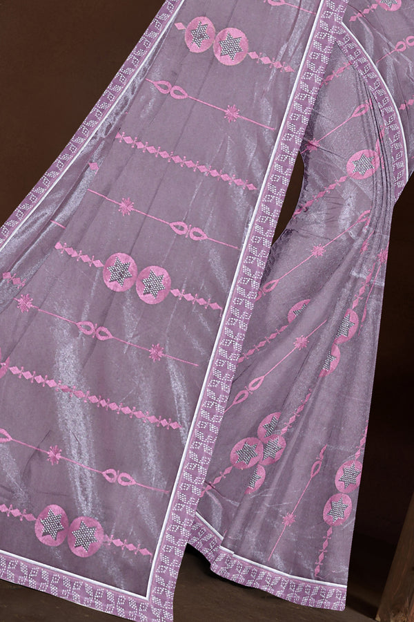 Mauve Pink Embroidered Organza Saree