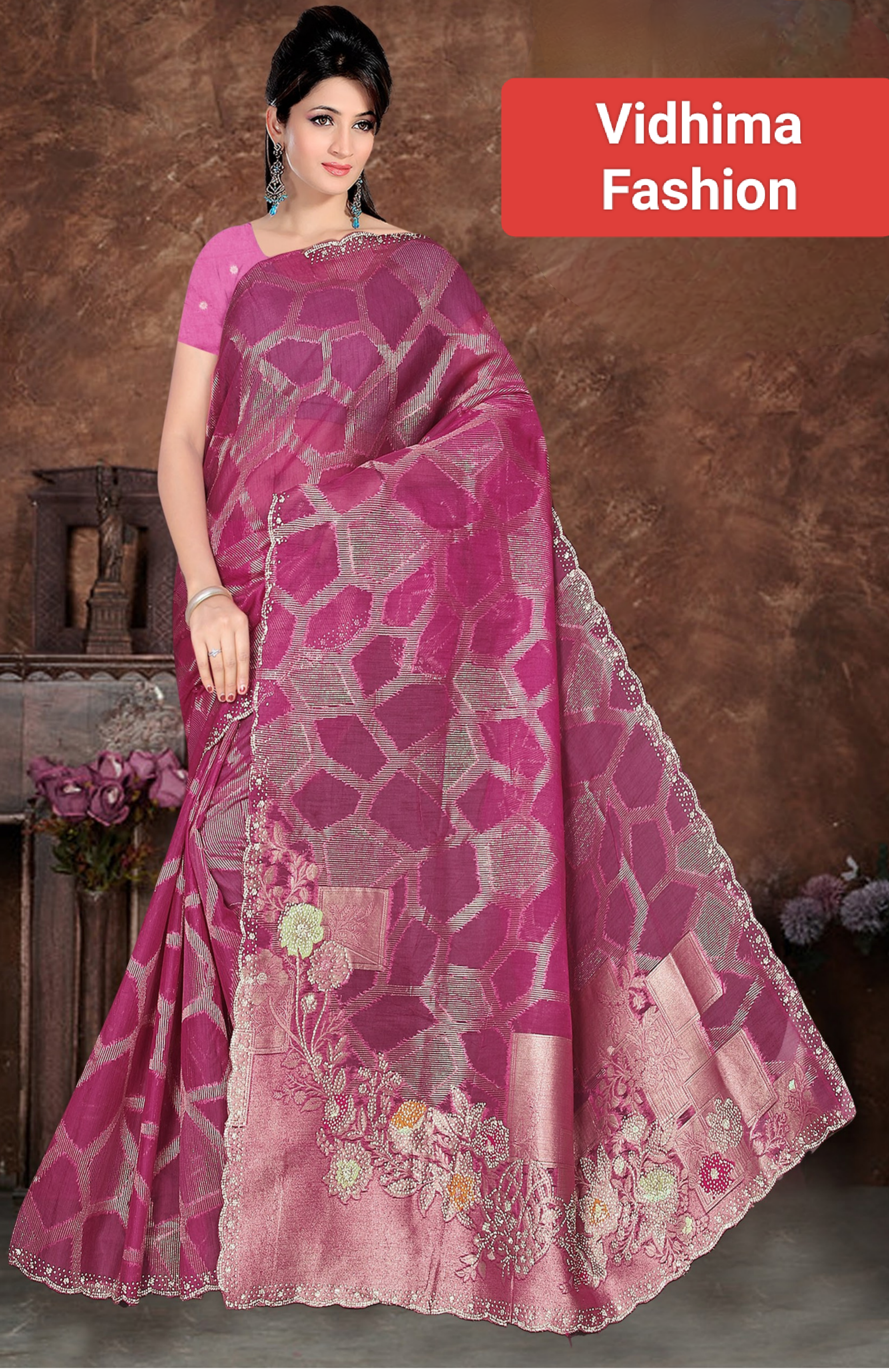 Magenta Banarasi Silk Saree