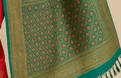 Pink Banarasi Silk Saree with Green Zari Border