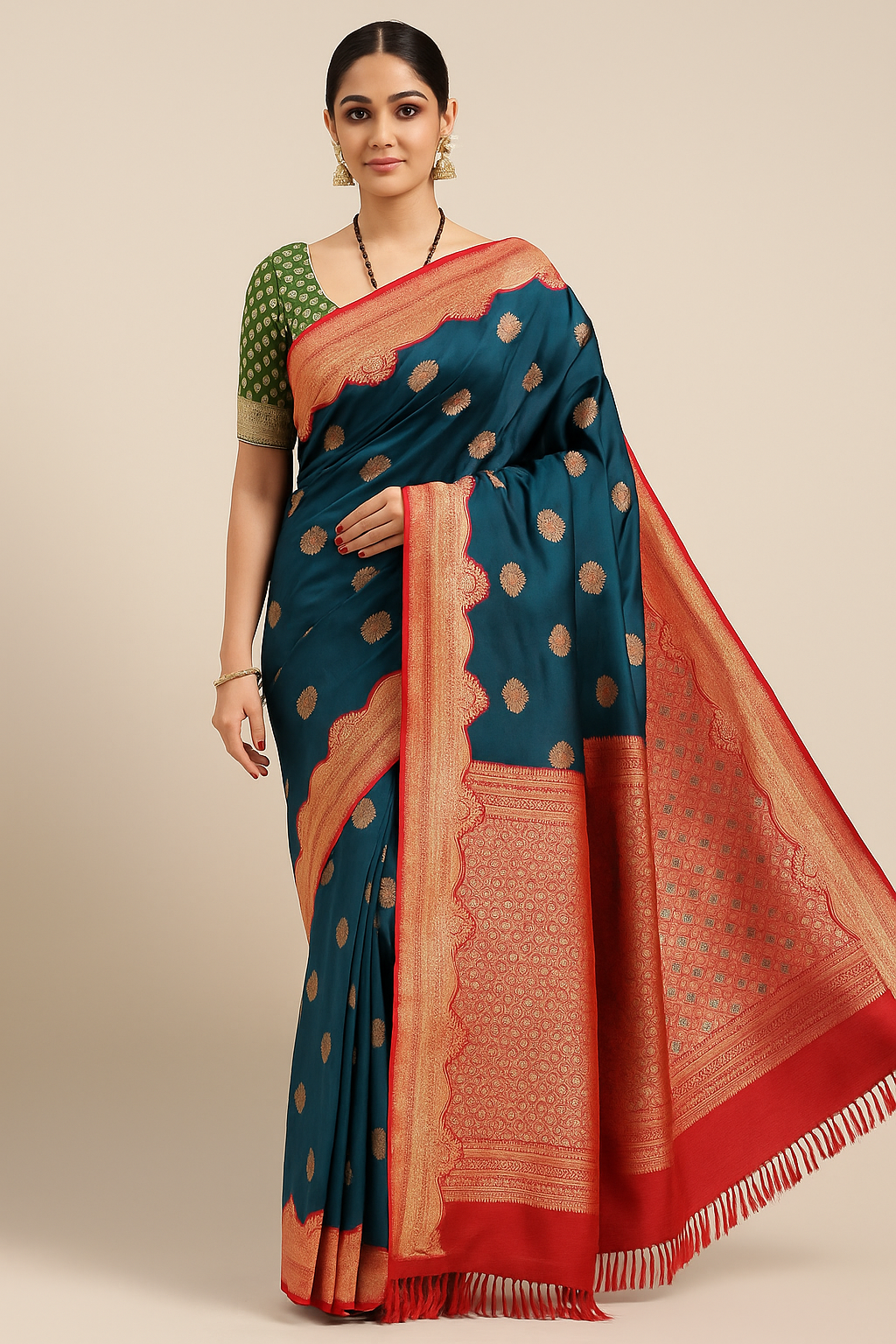 Purple Banarasi Silk Saree with Red Zari Border