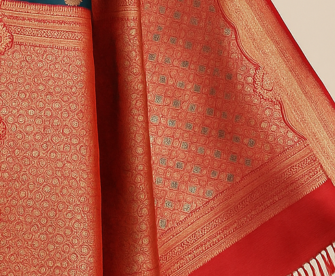 Purple Banarasi Silk Saree with Red Zari Border