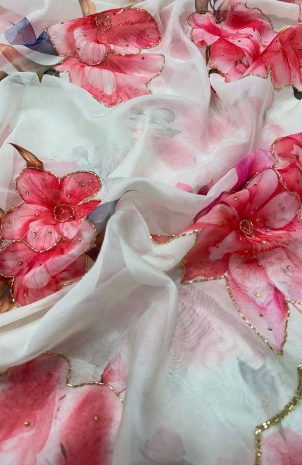 Blooming Petals Organza Floral Saree
