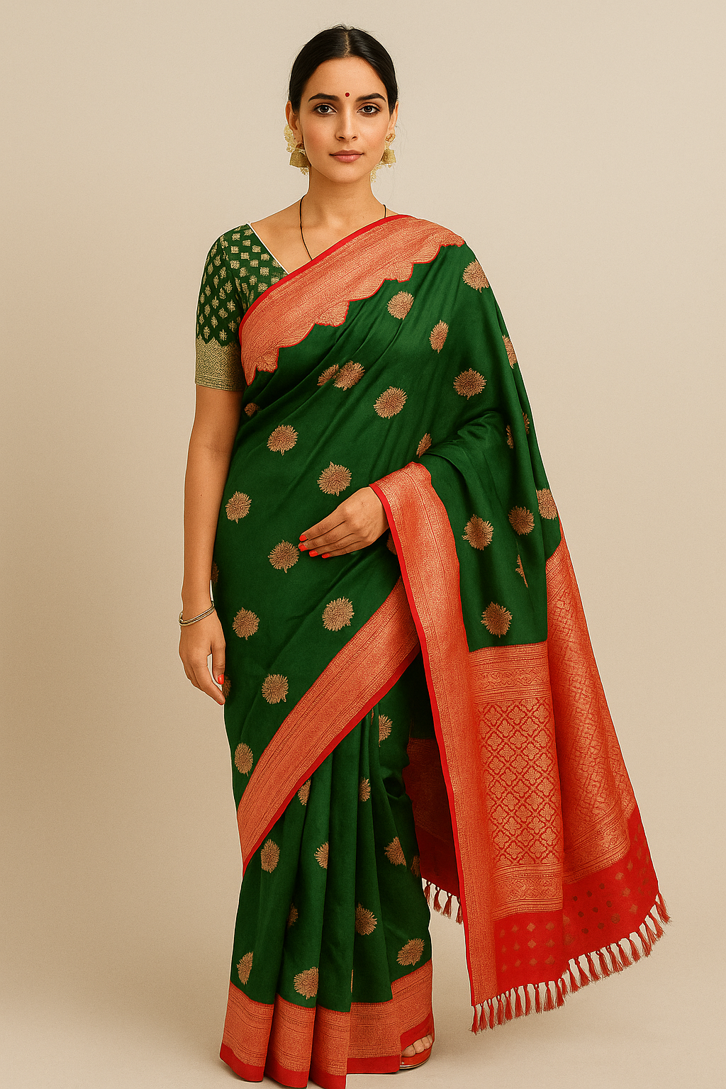 Bottle Green Banarasi Silk Saree