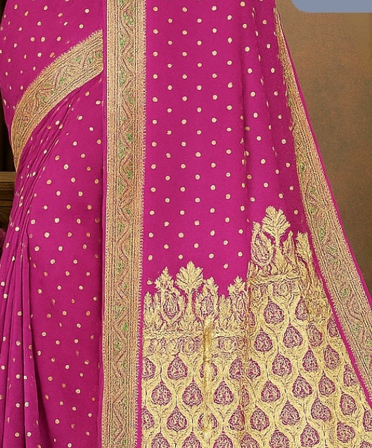 Magenta Gold Zari Banarasi Silk Saree