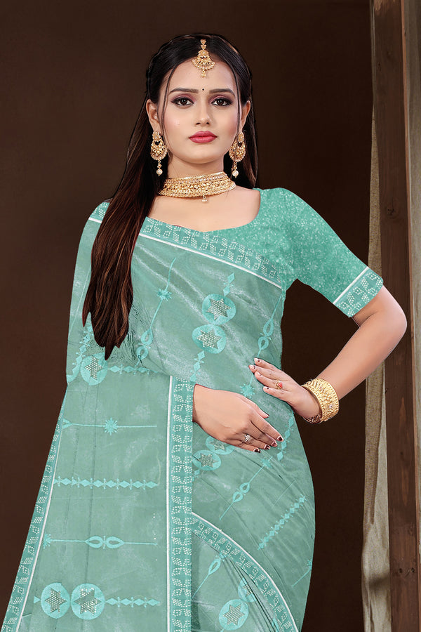 Seafoam Green Embroidered Organza Saree