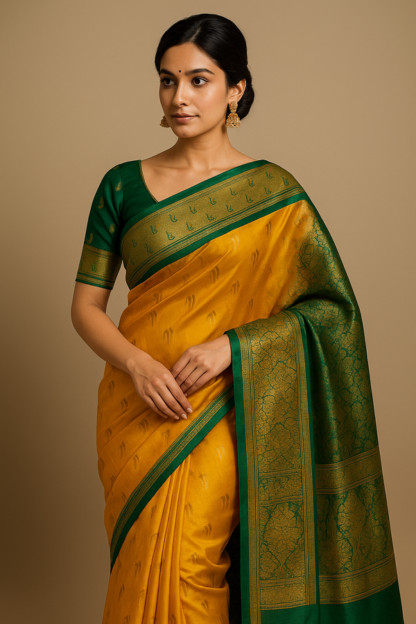 Mustard Yellow Paithani Silk Saree