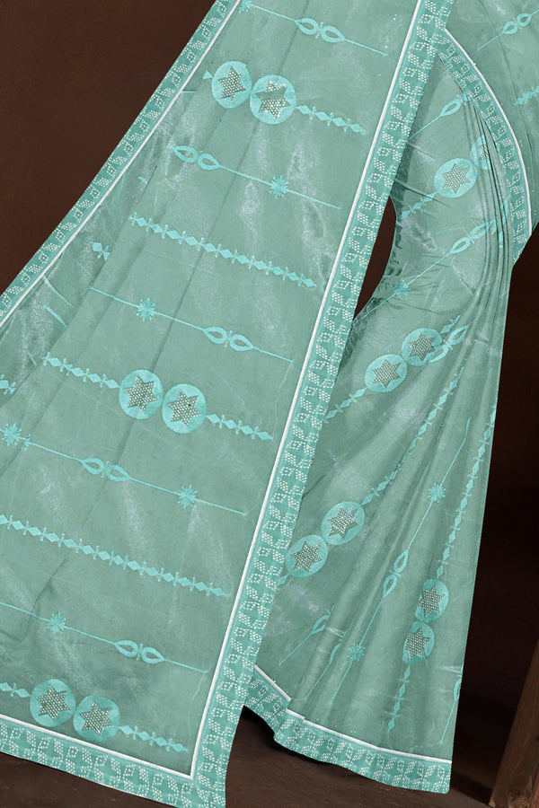 Seafoam Green Embroidered Organza Saree