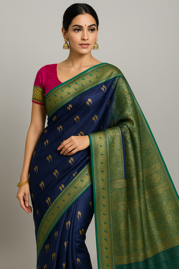 Royal Navy Blue Paithani Silk Saree