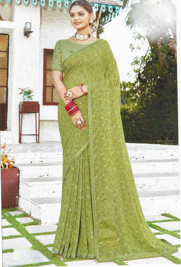 Olive Green Chiffon Saree
