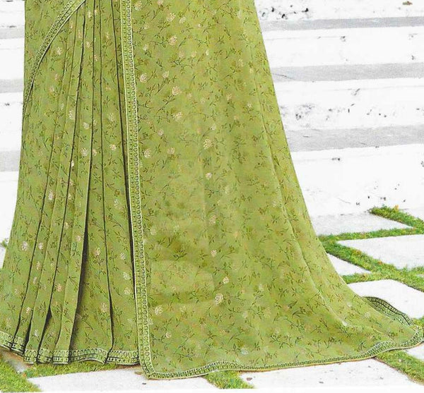 Olive Green Chiffon Saree
