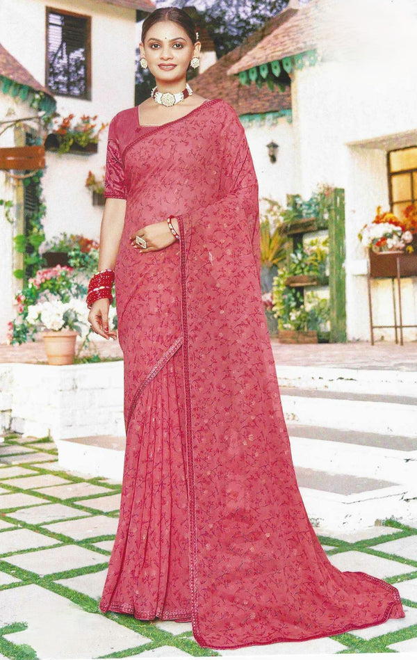 Rose Pink Chiffon Saree