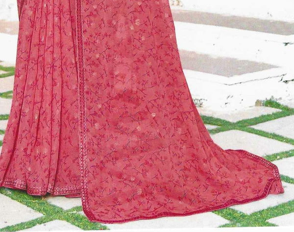 Rose Pink Chiffon Saree