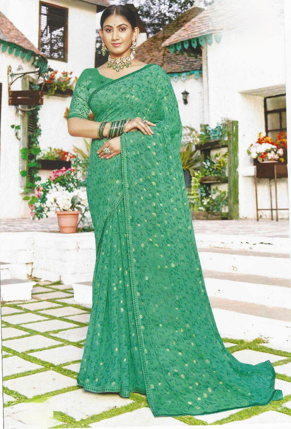 Emerald Green Chiffon Saree