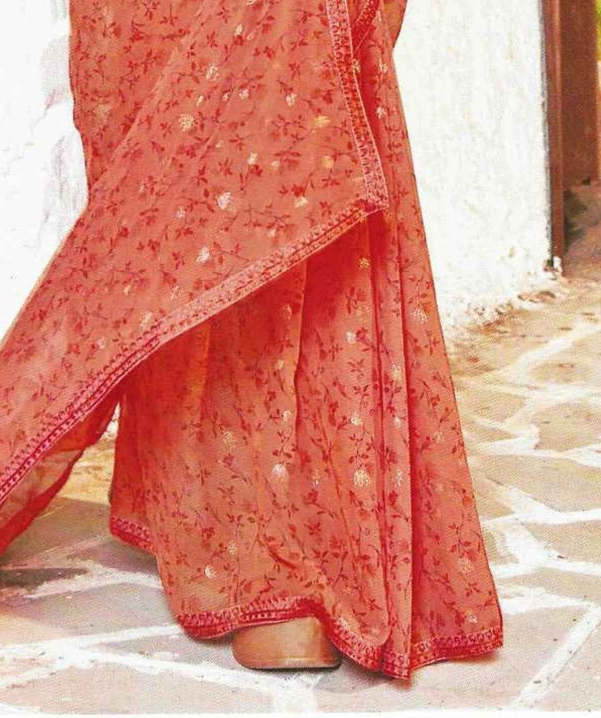 Rust Red Chiffon Saree