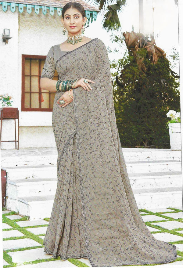 Ash Grey Chiffon Saree