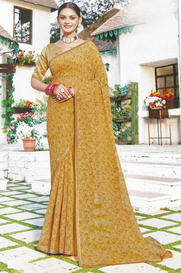 Mustard Yellow Chiffon Saree