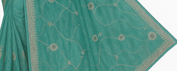 Teal Green Embroidered Organza Saree