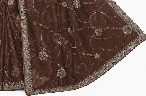 Coffee Brown Embroidered Organza Saree