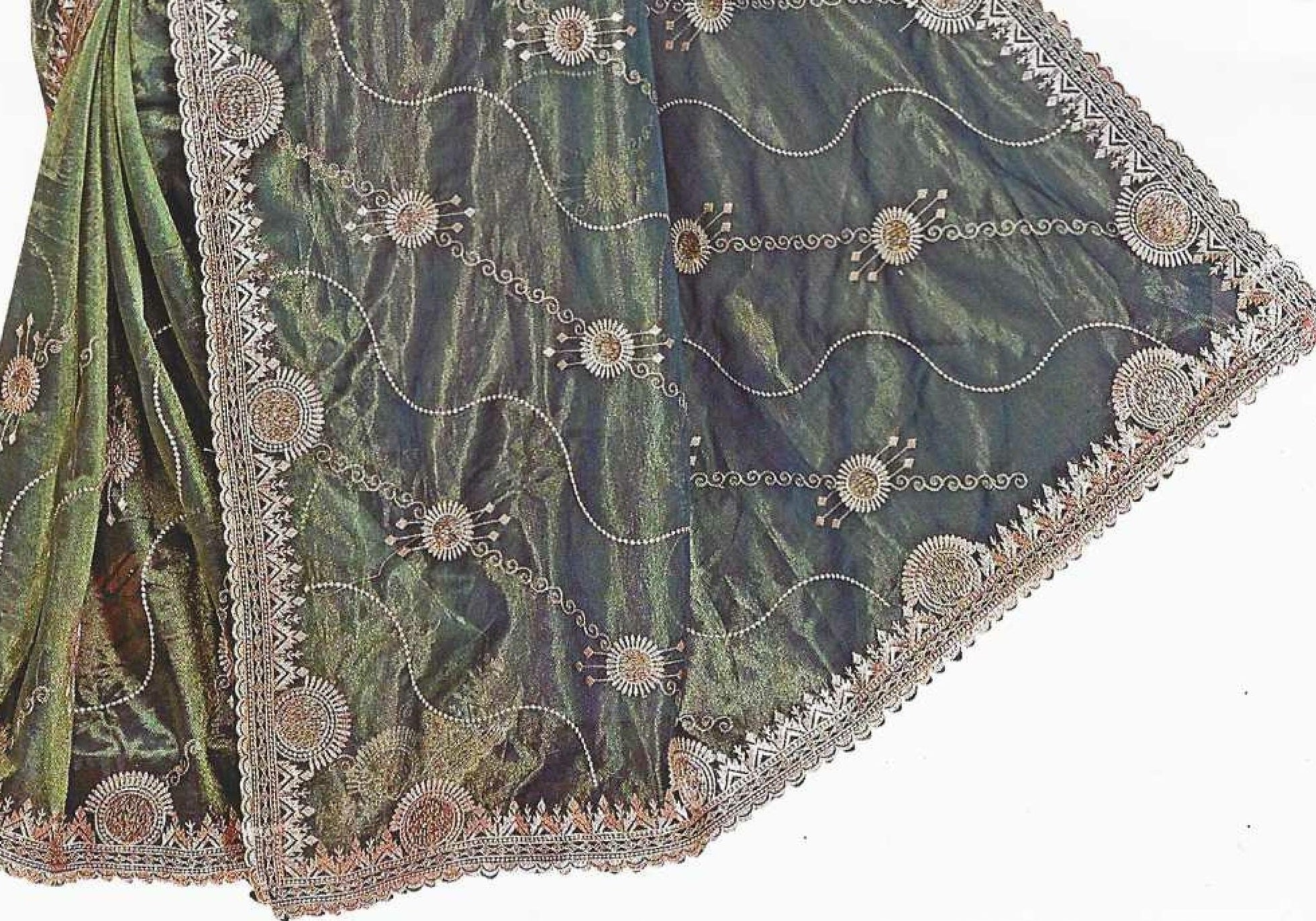 Olive Green Gold Zari Organza Saree