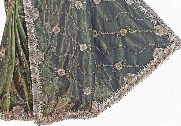 Olive Green Gold Zari Organza Saree