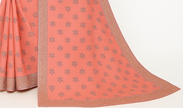 Peach Pink Silver Zari Woven Silk Saree